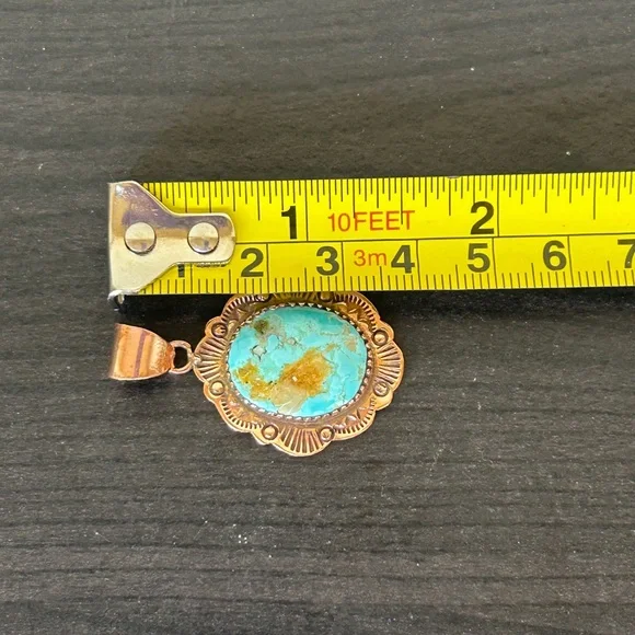 Southwestern #8 Turquoise and Copper Pendant 1.5” - Picture 8 of 8